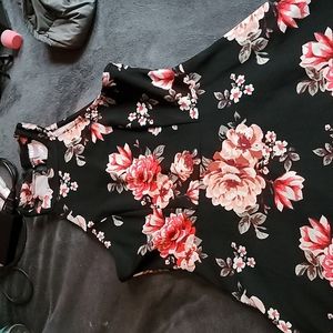 Black Floral Print Sleeveless Dress